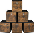 SONGMICS Storage Cubes, Set of 6 Storage Bins with Handles, Foldable Oxford Fabric and Non-Woven Fabric Storage Boxes, 13x13x13 Inches, Fit Cube Storage Unit, Rustic Brown URFB133B01