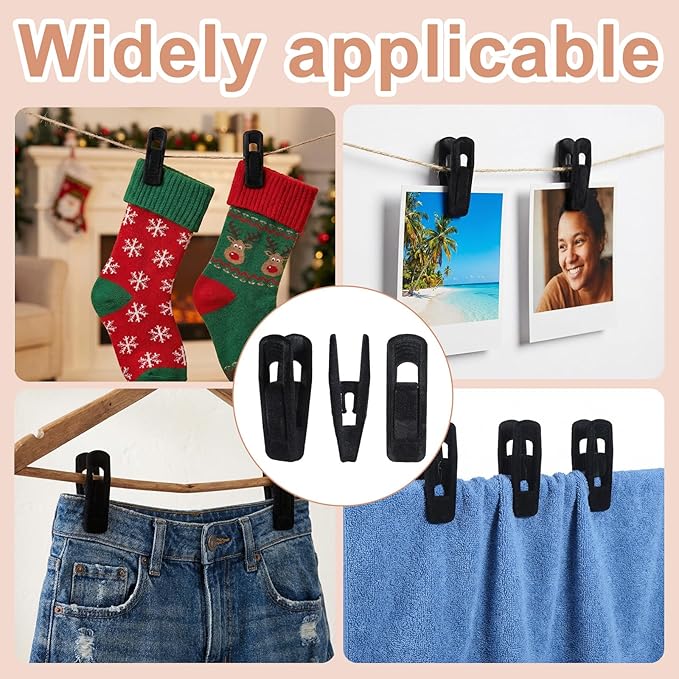60 PCS Velvet Hangers Clips, Plastic Clips for Hanging Non-Slip Strong Finger Clip Hanger Clip for Pants, Shirts, Skirts, Socks, Baby Clothes and Velvet Hangers-Black