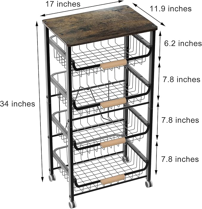Fruit Vegetable Basket for Kitchen,5 Tier Pantry Organizers and Storage,Snack Organizer for Countertop,Pantry Cart,Metal Wire Storage Shelf Organizer Baskets for Kitchen, Pantry, Bathroom
