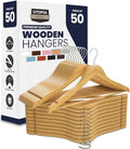 Utopia Home Premium Wooden Hangers 50 Pack - Durable & Slim Coat Hanger - Suit Hanger with 360-Degree Rotatable Hook - Wood Hangers with Shoulder Grooves (Natural Color)