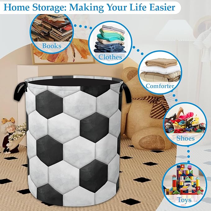 Hexagon Football Laundry Basket Collapsible Laundry Hamper, Oxford Cloth Storage Bin for Room/Bathroom/Bedroom/Dormitories 16" X 20.8"