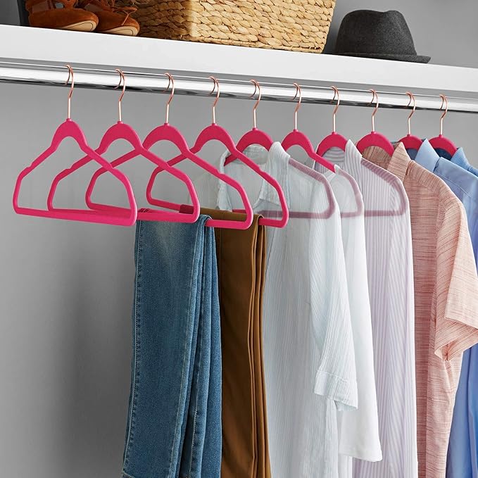 VECELO Premium Velvet Clothes Hangers Suit Heavy Duty (60 Pack)-Non Slip & Space-Saving with 8 Finger Clips & Tie Rack Excellent for Men and Women,Dark Rose Red
