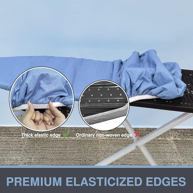Ironing Board Cover and Pad, Small Size 13x43, 12x42, Thick Padding, Elastic Edge, Silicone Coated, Adjustable Fastener, Heavy Duty Padded Iron Board Covers (Blue, 13" x 43")
