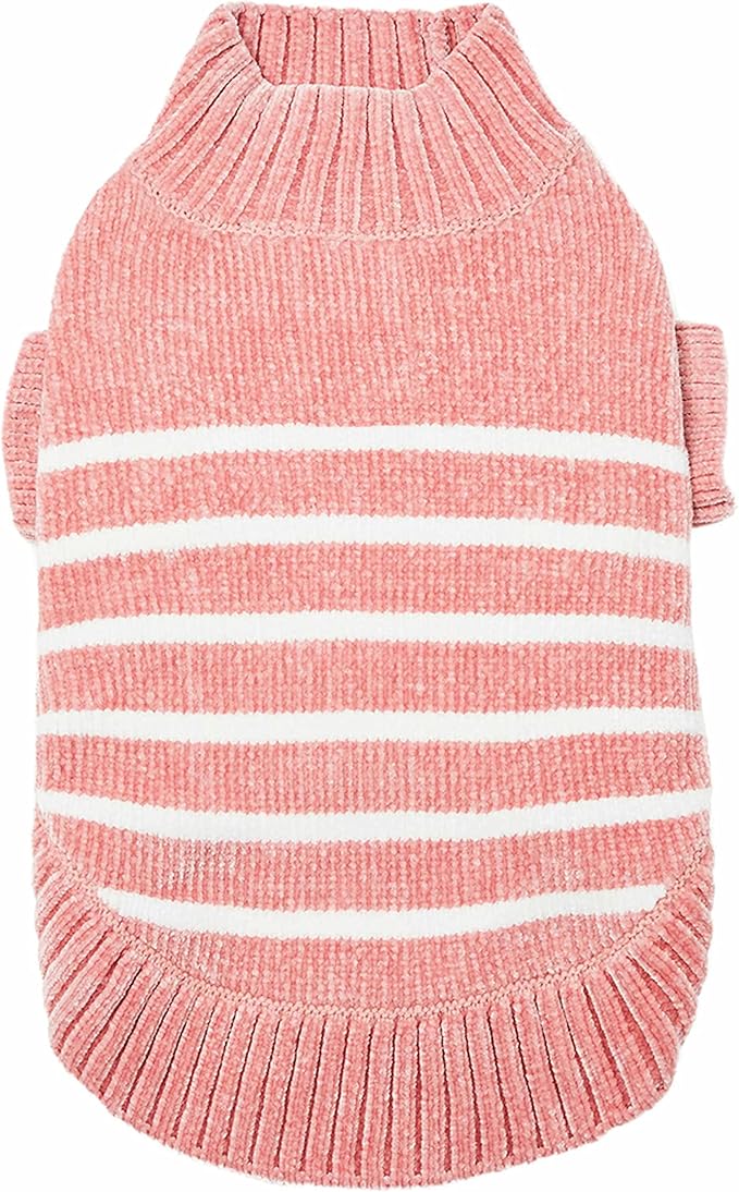 Blueberry Pet Cozy Soft Chenille Classy Striped Dog Sweater in Dusty Rose, Back Length 20", Pink Clothes for Dogs