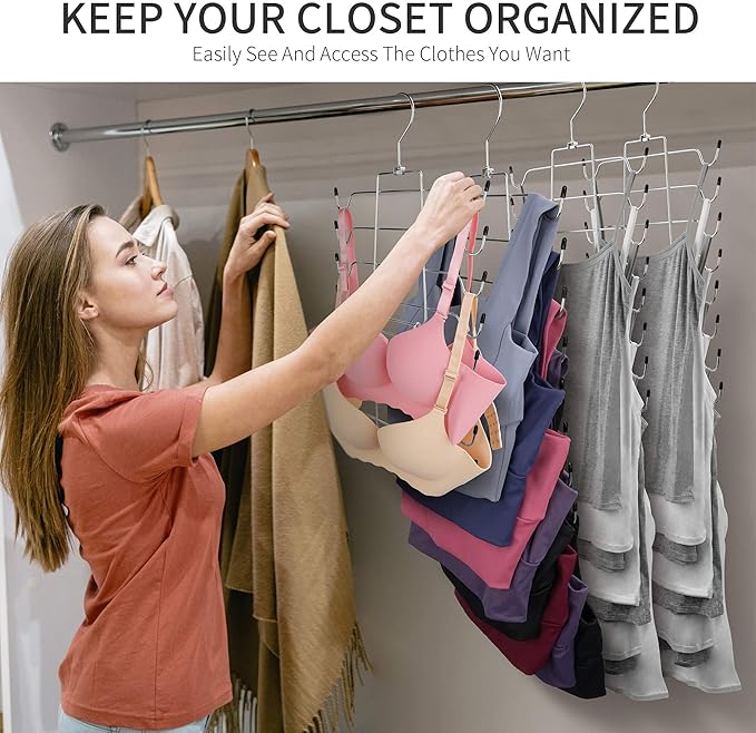 2 Pack Tank Top Hanger, Bra Organizer for Closet, Hanging Space Saving Sport Bra Lingerie Holder Closet Organizers and Storage, College Apartment Essentials, Silver