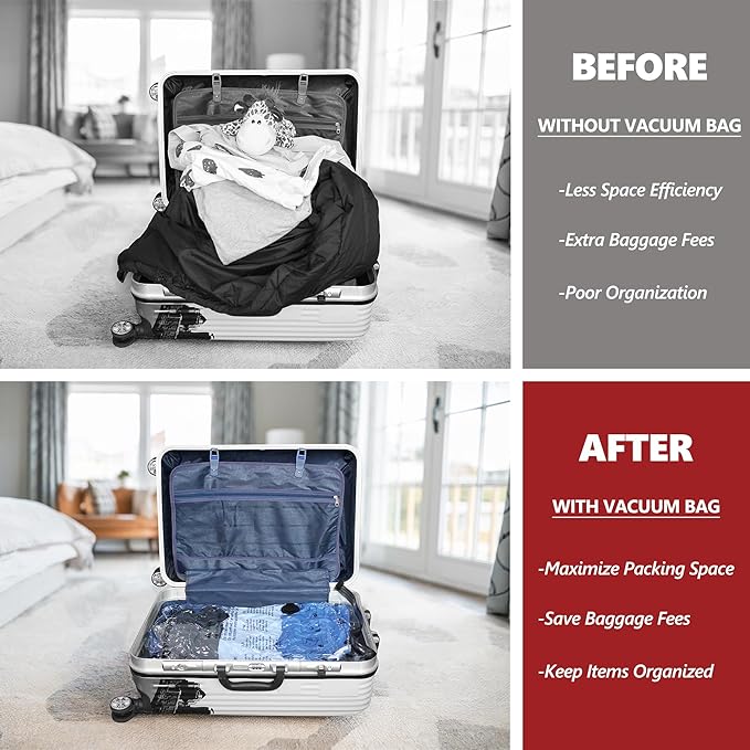 Vacuum Bags for Travel with Rechargeable Pump, 14 Combo (4L/4M/6S) Compression Packing Seal Bags for Luggage Suitcase, Space Saver for Clothing and Clothes Storage Travel