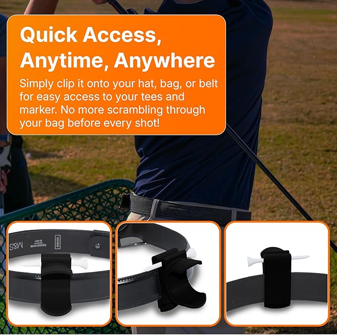 SplashNColor Golf Ball and Tee Holder with Clip – ABS Golf Tee Organizer for Bag, Durable Golf Accessory for Men & Women, Compact Ball and Tee Holder for Golf Enthusiasts - White 3 Pack - 1 Slot Each