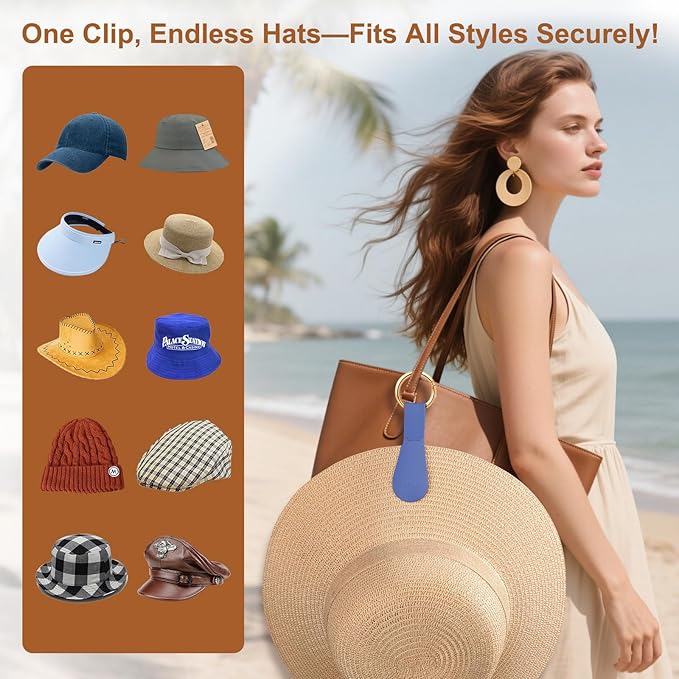 Magnetic Hat Clip for Travel - Silicone Magnetic Clips Hat Holder for Bags, Purses, Luggage & Beach Hats - Secure Hats Organizer Hook Clip for Totes, Vacation Essentials (2Pcs Navy)