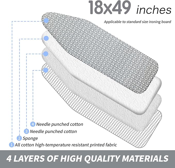 BNDX Ironing Board Cover and Pad 18" x 49" – Scorch-Proof, Tension Fit for Home Business Owners, Hotels, Professionals – Ebony Wheat