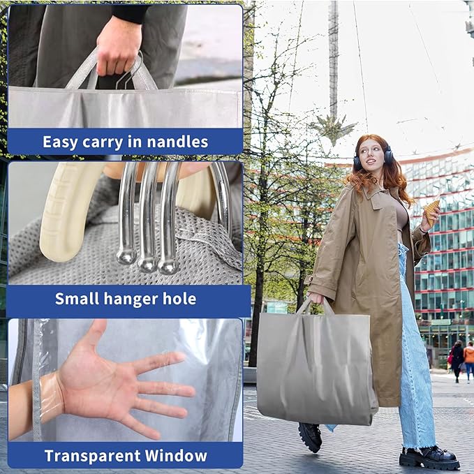 Garment Bags for Hanging Clothes and Travel with 4" Gusseted, Suit Cover for Clothes,Coats,Suit,Jackets,Dress,Shirts,Skirt. (Grey-60"-Double zipper-Thickened 80G Non-woven Fabric)