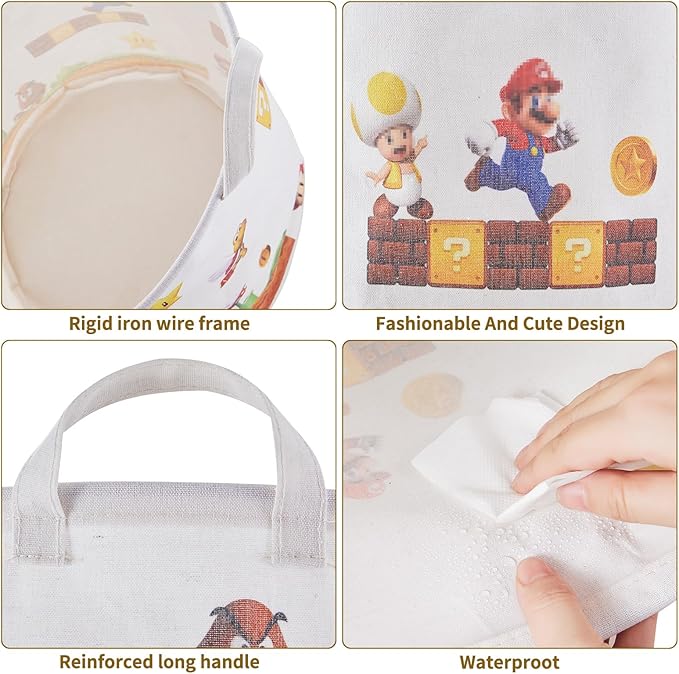 Super Storage Basket,Baby Laundry Large Hamper,Waterproof Nursery Bedroom Decor,Brothers Dirty Clothes Basket for Kids,Boys and Girls Birthday Gift Bag Bathroom Set Toy Bin(White,Round)