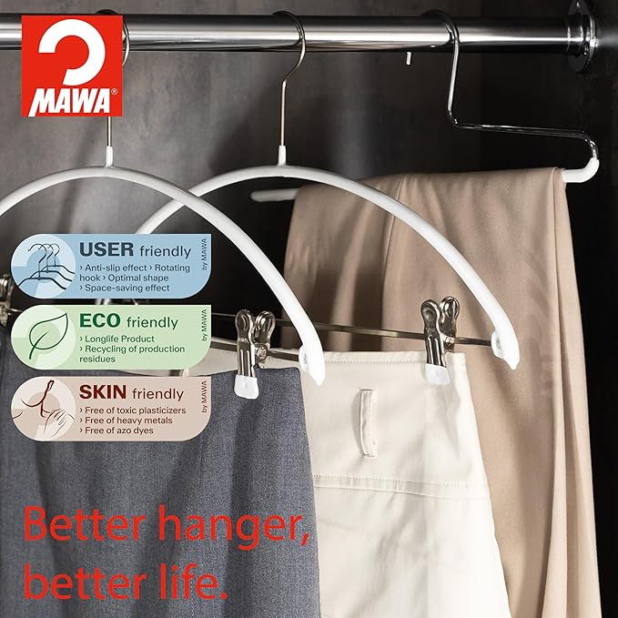 Mawa by Reston Lloyd Trouser Series Non-Slip Space-Saving Clothes Hanger with Single Rod for Pants, Style KH/1, Set of 4, Red