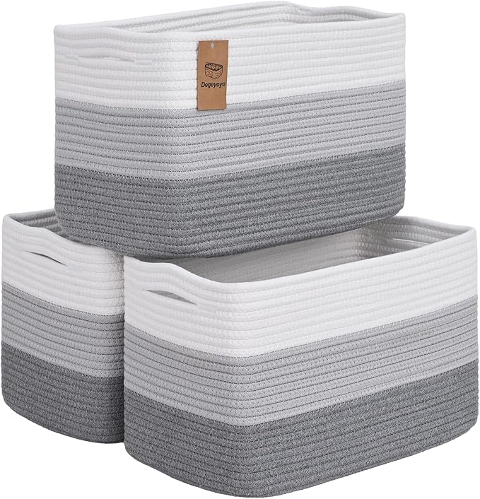 Baskets for Organizing,Storage Baskets,3 Pack Baskets for Shelfves,15"×10"×9" Woven Grey Basket,toy storage bins,bins for organization