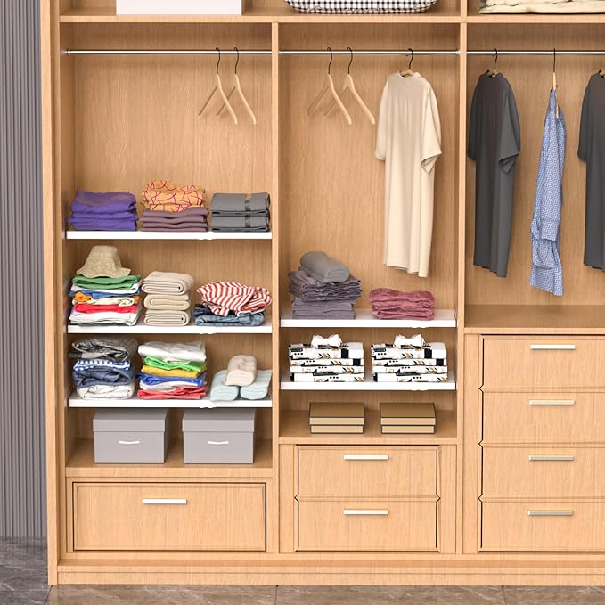 Expandable Closet Tension Shelves Organizers, Adjustable Shelf for Cabinet Rack Storage Wardrobe Divider Shelving for Pantry 2 Pack (Perforated White,W11.81 x L: 17" to 31")