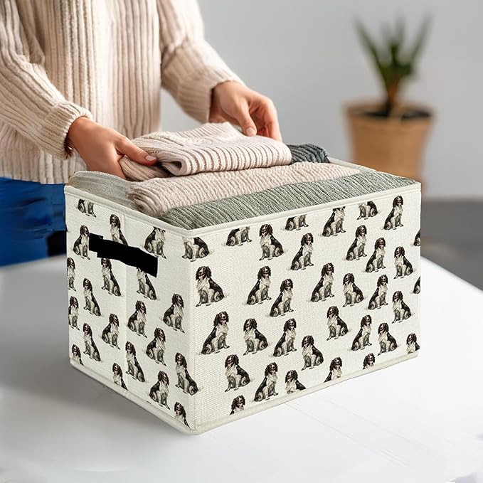 English Springer Spaniel Gifts Storage Bins & Boxes with Handles, Dog Mom Lovers Gifts Foldable Basket for Organizing, Dog Collapsible Storage Basket for Bedroom Bathroom Clothes Toys Books