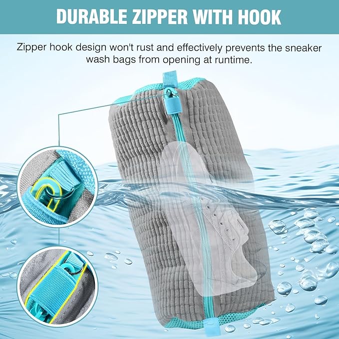 Shoe Washing Machine Bag, Shoe Laundry Bag for Washer and Dryer, Include Dry Net Bag, Reusable and Durable Zipper with Hook Design, Shoe Washing Bag for Sneaker (Gray, 1 Pack)