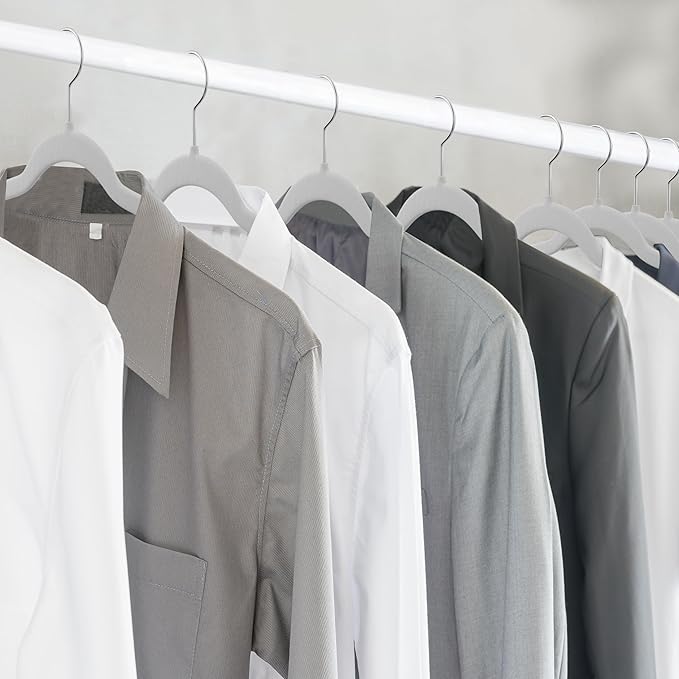 Lifemaster Velvet Skirt Hangers – with Adjustable Clips, 360 Degree Swivel Hook, and Non-Slip Shoulder Notch, Holds Up to 10 lbs, for Organizing Skirt, Pants, Dress, and Clothes, Pack of 30, White
