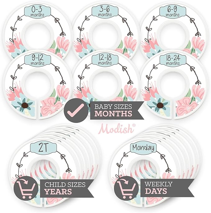 Nursery Organization Closet, Baby Clothes Hanging Size Dividers: Months & Years Sets, Girl Boho Chic Vintage Blue Floral Décor, Useful Nursery Organizer and Storage Baby Shower Registry Necessities
