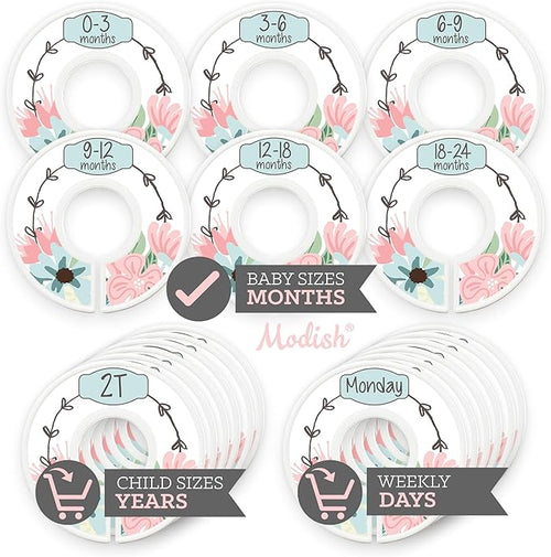 Nursery Organization Closet, Baby Clothes Hanging Size Dividers: Months & Years Sets, Girl Boho Chic Vintage Blue Floral Décor, Useful Nursery Organizer and Storage Baby Shower Registry Necessities