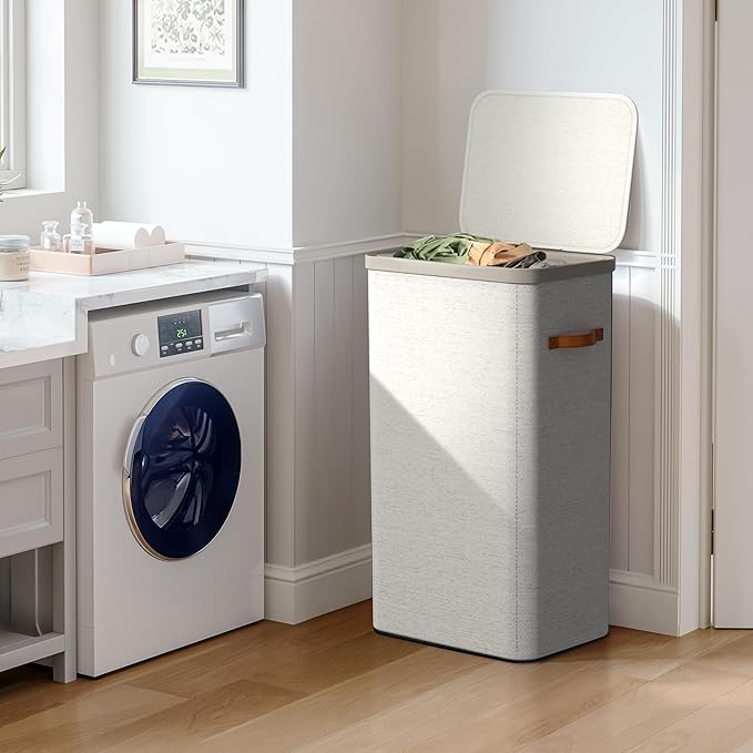 Sorbus Laundry Hamper with Lid - Collapsible Fabric Laundry Basket with Handles and Removable Laundry Bag – 26.5 Gallon (100 L) Dirty Clothes Hamper for Bedroom, bathroom and dorm (Beige)