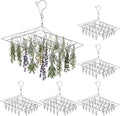 6 Pcs Stainless Steel Clothing Drying Rack, Hanging Drying Rack with Clips, Foldable Swivel Dryer Windproof Hook for Plants Flowers Towel Lingerie Sock Laundry