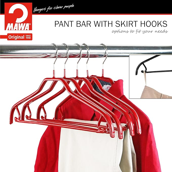 Mawa by Reston Lloyd Silhouette Non-Slip Space Saving Hanger with Skirt Hooks, Style 41/FRS, Set of 2, Red