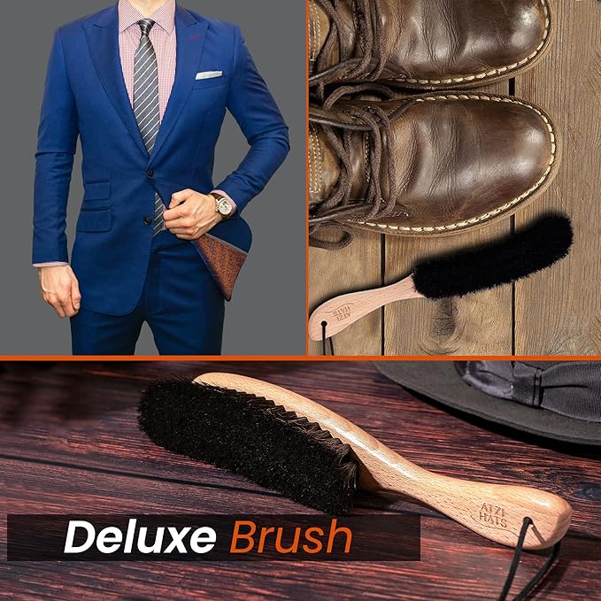 Hat Brush Clothes Brush for Suits Lint Brush Felt Cowboy Hat Cleaner Suit Brush Laundress Lint Roller Wool Cashmere Velvet Furniture Pet Hair Cleaning Kit 100% Horsehair Bristle - 1 Pack