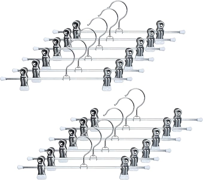 Mawa by Reston Lloyd Space-Saving Clothes Hanger for Pants and Skirts with Two Non-Slip Clips, Style K/30D, 12-Inch, Set of 12, White