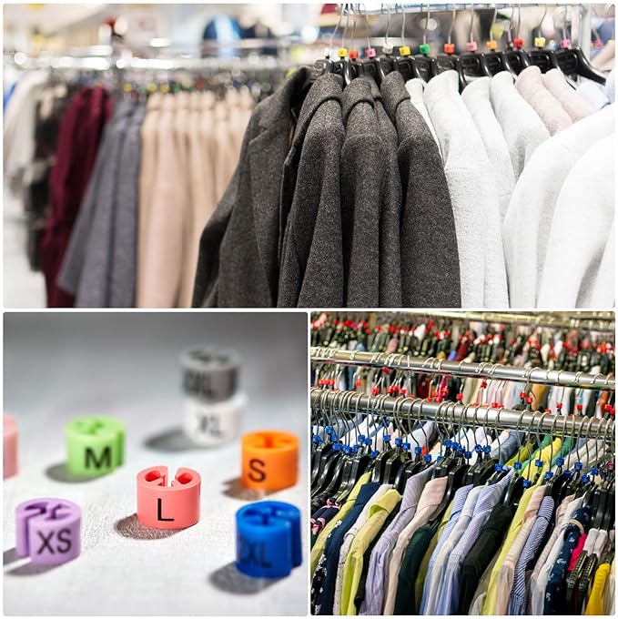 MECCANIXITY Clothes Hanger Marker XXS/XS/S/M/L/XL/2XL/3XL Size Tag Fit 3mm Rod Black for Garment Clothing Color Coding, 400Pcs