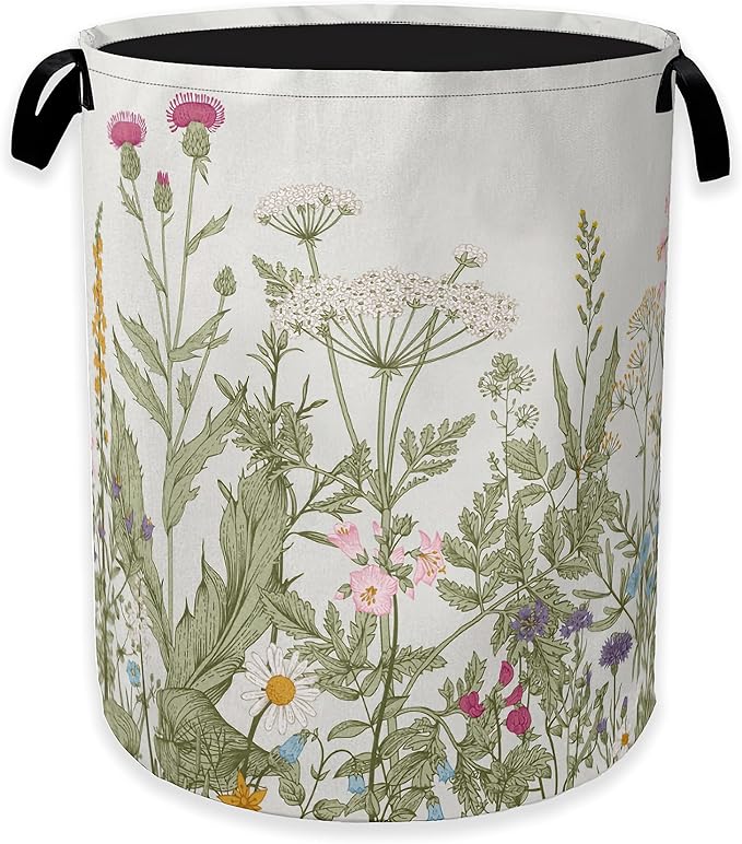 Laundry Hamper,Rustic Wild Flowers Laundry Basket,Spring Floral Portable Collapsible Laundry Room Organization Storage for Dorm Room,Nursery,Bathroom,Bedroom,16x20 Inch