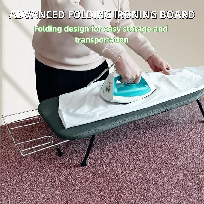 Compact Foldable Tabletop Ironing Board - with Iron Rest and Heat Resistant Cover, Portable Non-Slip Mini Iron Board for Home and Travel (Blue)