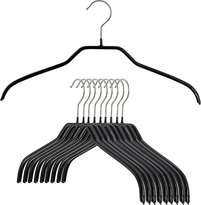 MAWA by Reston Lloyd Silhouette Series Non-Slip Coated Steel Clothes Hanger for Shirts and Dresses, Style 41/F, Set of 10, Black