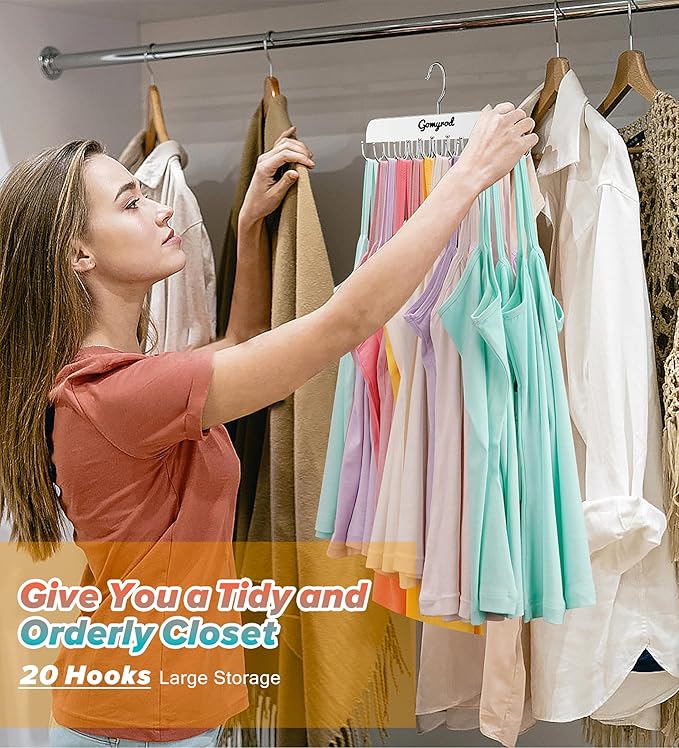 Bra Hanger for Closet, 1 Pack Tank Top Hanger w/20 Hooks Capacity Foldable Wood Space Saving Hangers, 360°Rotating Closet Organizers and Storage for Dorm & Apartment for Bra Scarf Ties(White)