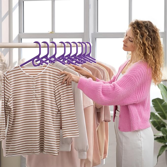 NEATERIZE Ultra Heavy Duty Plastic Clothes Hangers - Purple - Durable Coat, Suit and Clothes Hanger. Perchas De Ropa (12 Pack - Purple)