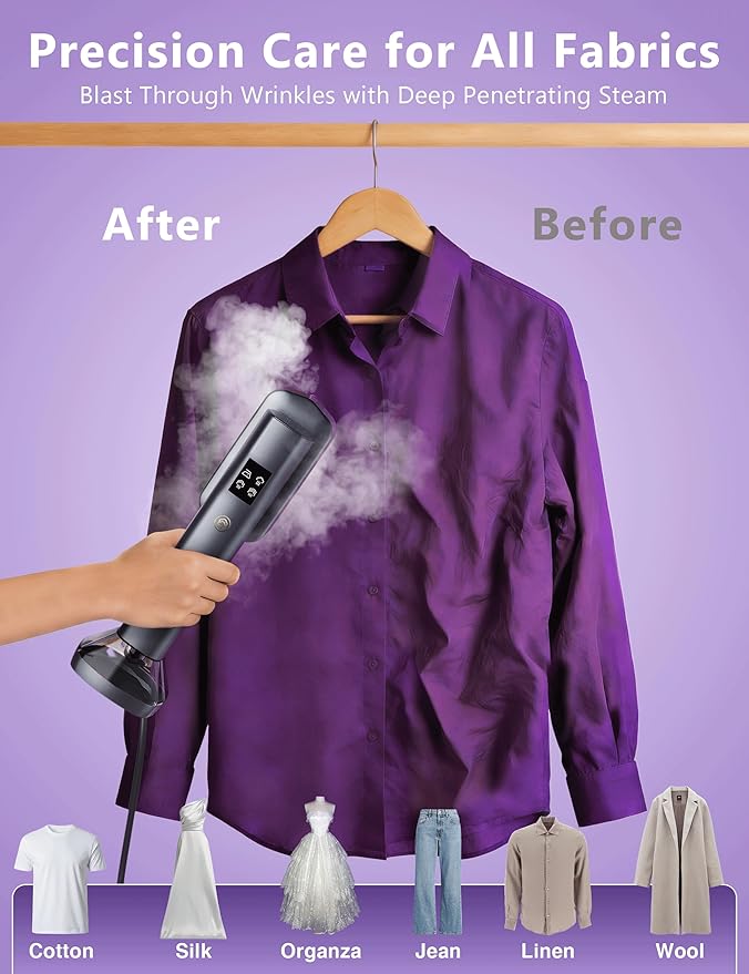 Steamer for Clothes,Portable Handheld Garment Steamer, 200ml Capacity,1000W 15s Fast Heat-UP, Leak-Proof Fabric Quick Wrinkle Remover Ceramic Panel, 2-in-1 Dry & Wet Iron for Home and Travel -Purple