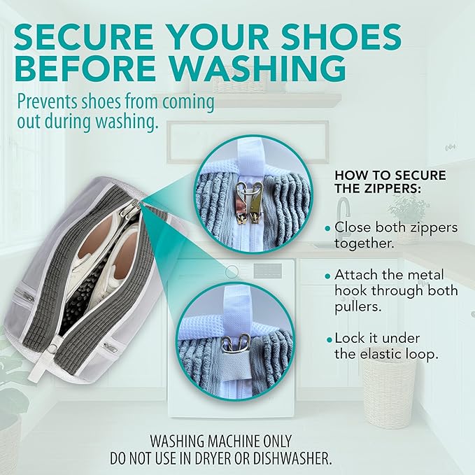 Hat Washer Cage Set – Baseball Cap Washer for Washing Machine or Dishwasher, Protects Flat & Curved Hats, 1 Pack White + Shoe Washing Machine Bag (Grey) & Mesh Laundry Bag