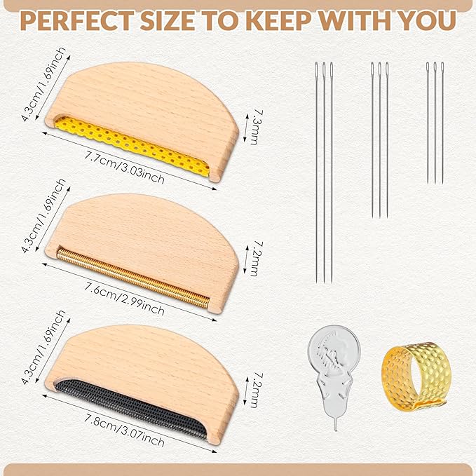 LemonRoad 3 Pcs Wooden Lint Comb Cashmere Comb 3 Styles Manual Fabric Shaver with Sewing Needles Complete Garment Repair kit for Different Fabrics Sweater Care