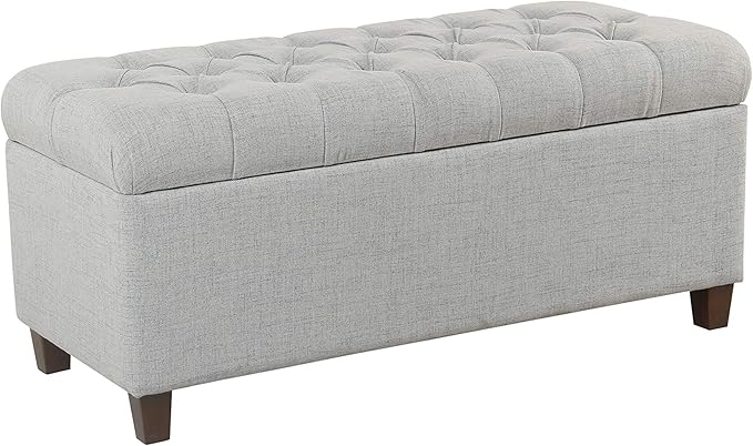 Homepop Home Decor Tufted Ainsley Button Storage Ottoman Bench with Hinged Lid Ottoman Bench with Storage for Living Room & Bedroom, Light Blue 18x40x18 Inches