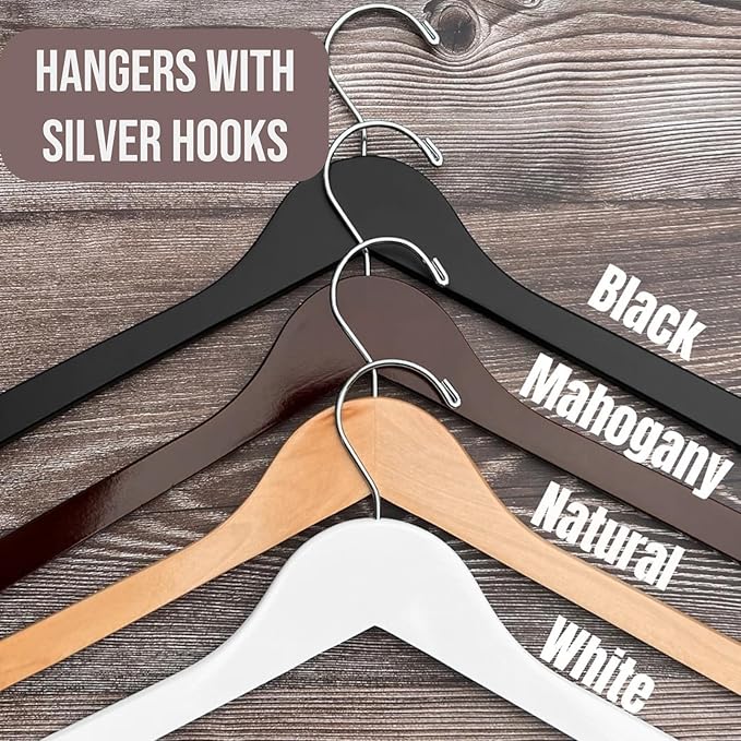 2 Pcs Personalized Wedding Hangers, Mr & Mrs Custom Hangars Name for Bride and Groom, Wooden Dress Hanger, 4 Colors Wedding Hangers for Bridal Shower, Engagement, Anniversary, Bridesmaid Gift