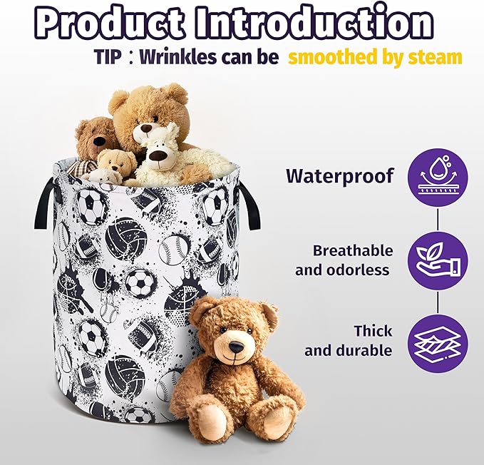 Various Balls Laundry Basket Foldable Oxford Cloth With Handle Portable Colorful Storage Basket Organizer Suitable For Laundry Room/Bedroom/Living Room/Children'S Room (18.9 X 16.5 Inch)