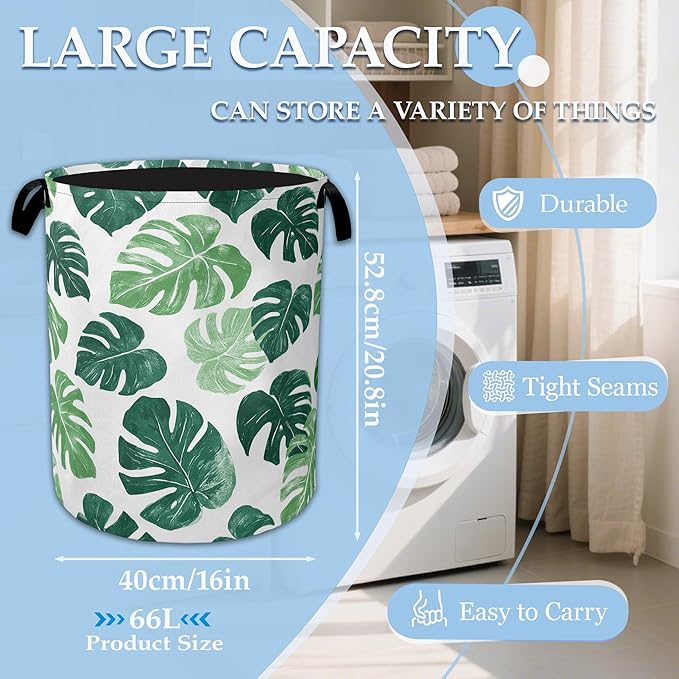 Palm Leaves Laundry Basket Collapsible Laundry Hamper Clothes Toy Storage Bin for Bathroom Bedroom Room Decor 16" X 20.8"