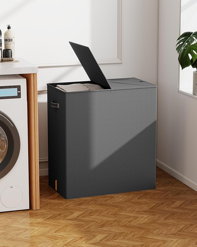 YECAYE 150L Extra Large Laundry Hamper with Lid – Foldable Double Laundry Hamper with Removable Liner – 2 Section Clothes Basket, Dirty Clothes Basket for Bedroom, Bathroom, Laundry Room,Grey