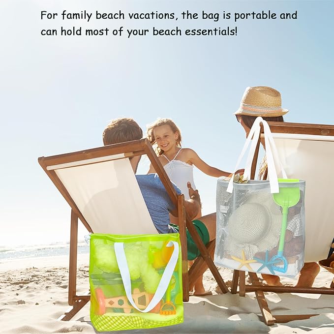 Reusable 4Pack Colorful Mesh Beach Tote Bags,Mesh Shopping Bag With Drawstring For Travel,Toys,Gift Or Laundry … …