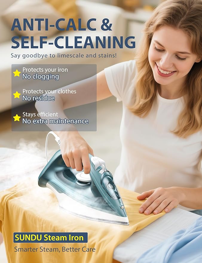 1500W Iron with Ceramic Coated Soleplate, Rapid Heating, Self-Cleaning, Auto-Off, 11.84oz Water Tank, Precise Thermostat, Home Use Green