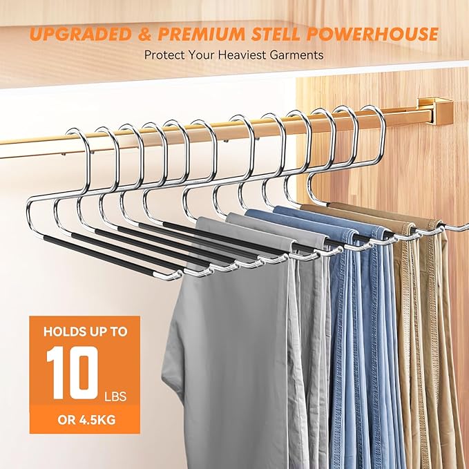Pants Hangers Non Slip - 30 Pack Open Ended Hangers for Pants, Metal Jean Rack for Closet Women and Men, Space Saving Design for Slacks Trouser Blanket, Organization and Storage