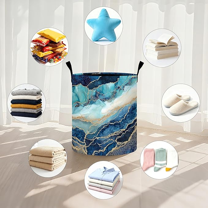 Marble Laundry Basket Storage Bin Foldable Laundry Hamper Clothes Storage Bucket Organizer 19.6x15.7 Inch For Laundry Room/Bedroom/Bathroom