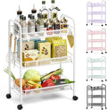 TOOLF 3-Tier Metal Rolling Cart, Mesh Wire Easy Assemble Utility Cart, Storage Trolley on Wheels with 3 Hooks, MetalStorage Shelving Units for Kitchen Bathroom Laundry Room