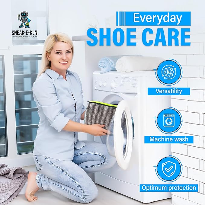XL Reusable Shoe Washing Machine Bag – 360° Cleaning, Fits 2 Shoes, Heavy Duty Sneaker Laundry Bag for Washing Gym Footwear, Kids Sneakers, Includes Shoe Trees, Drying Bag, Brush & Towel