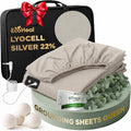 Luxury Lyocell Grounding Sheets Queen 22% Silver Fiber, 74% Cooling Lyocell, 4% Silk, Quality Certified - Conductive Earth Fitted Sheet 15" Deep w/Wash Bag & Wool Dryer Balls, Beige