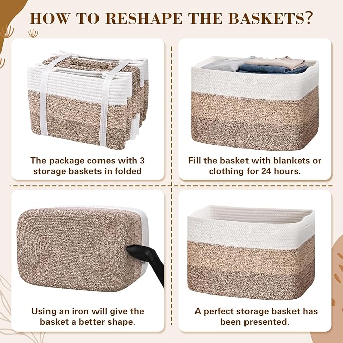 Baskets for Organizing,Storage Baskets,3 Pack Baskets for Shelfves,15"×10"×9" Woven Basket,toy storage bins,bins for organization